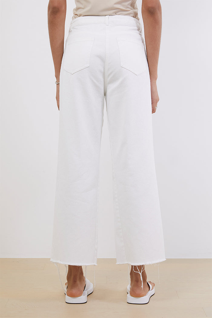 Goen.j High-rise Cotton Wide-leg Jeans With Lace Patch Pocket IVORY
