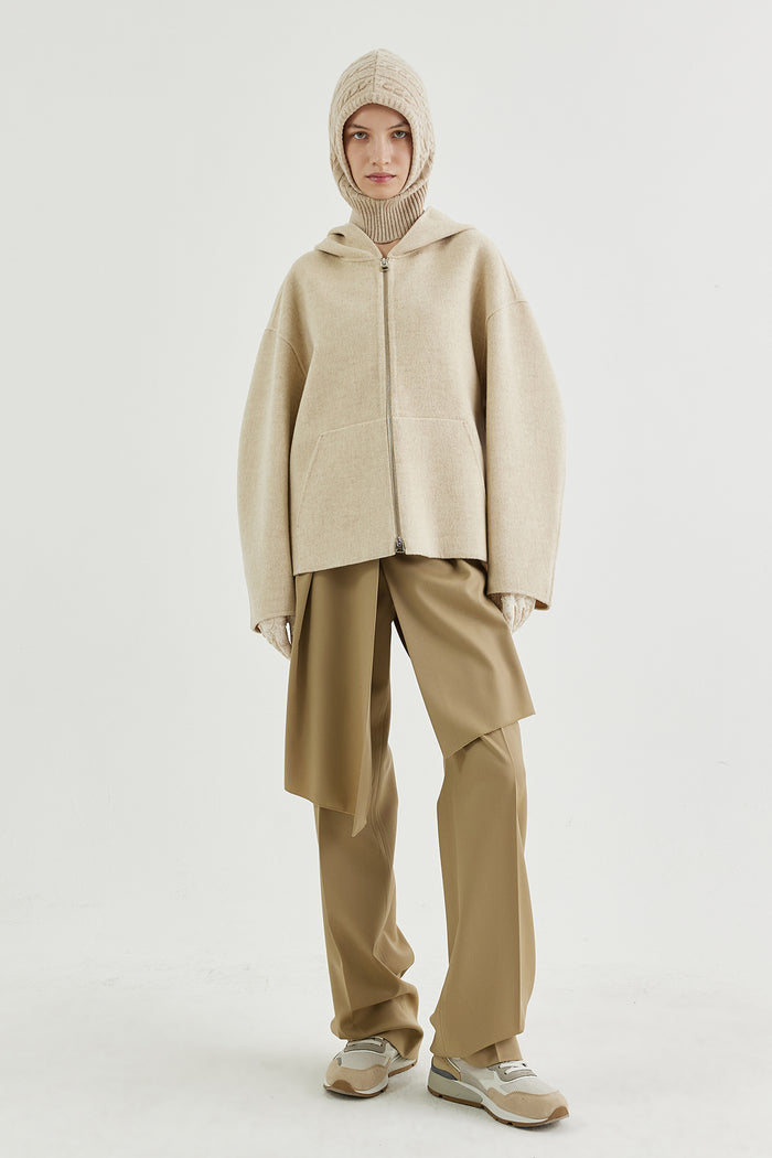 Goen.j Hooded Double-faced Wool Zip-up Jacket BUTTER