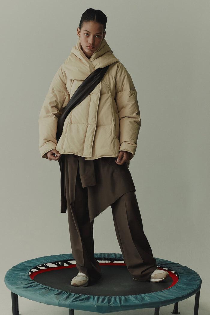 goen.j Hooded quilted-down cocoon down jacket BUTTER