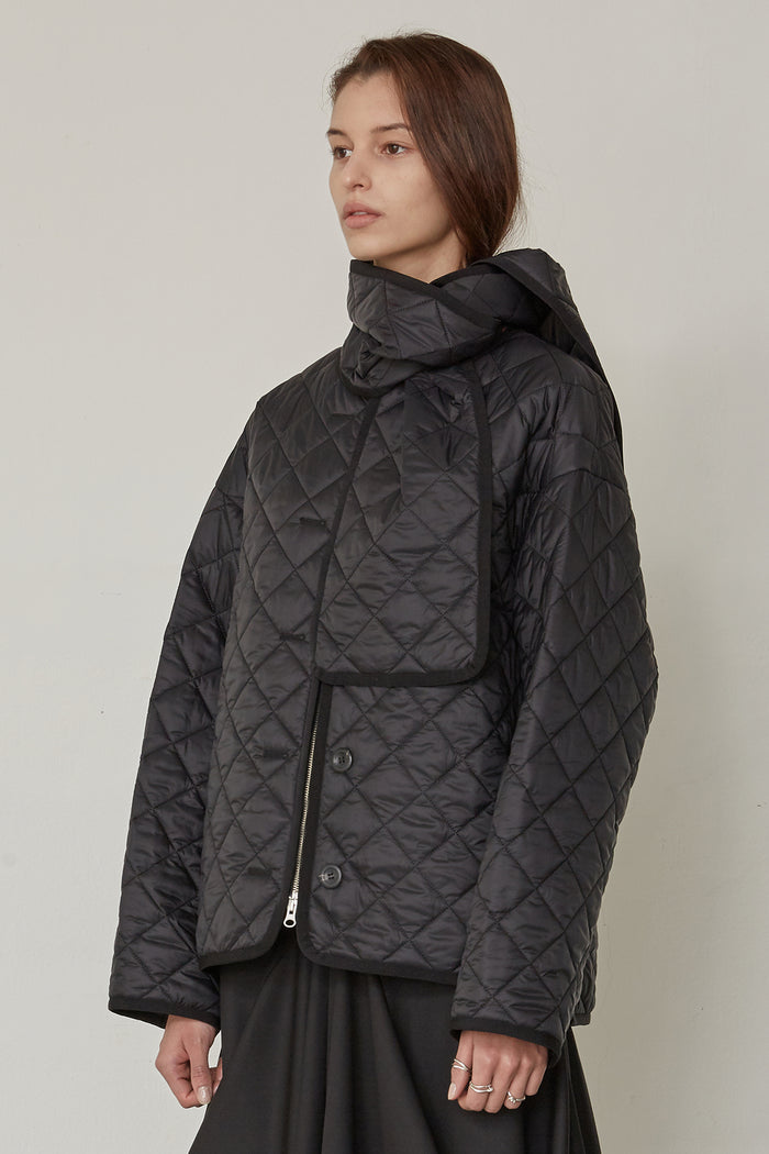 Goen.j Insulated Quilted Oversized Jacket With Scarf Set BLACK