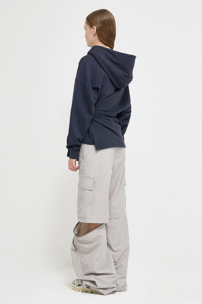 Goen.j Knotted Detail Cotton-jersey Zip-up Hoodie NAVY