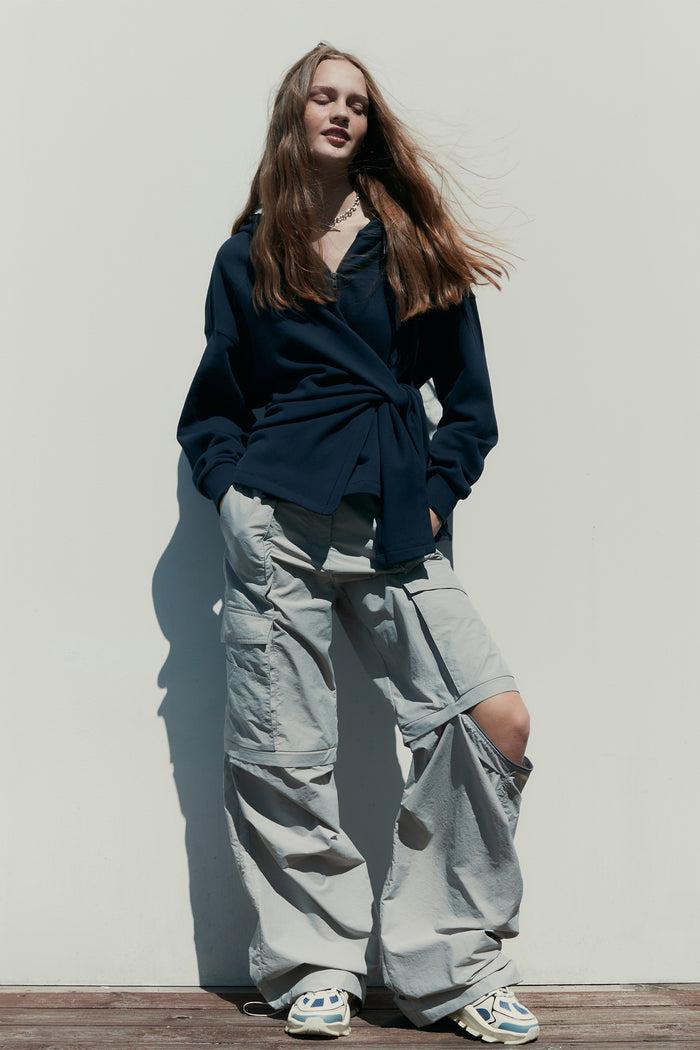 goen.j Knotted detail cotton-jersey zip-up hoodie NAVY