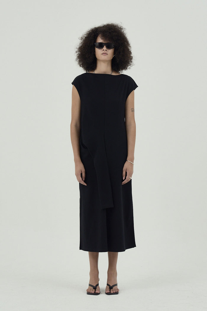 Goen.j Knotted Detail Sleeveless Cotton-jersey Midi Dress BLACK