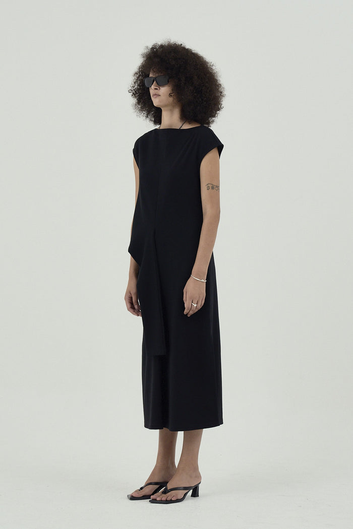 Goen.j Knotted Detail Sleeveless Cotton-jersey Midi Dress BLACK