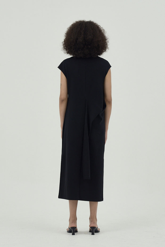 Goen.j Knotted Detail Sleeveless Cotton-jersey Midi Dress BLACK