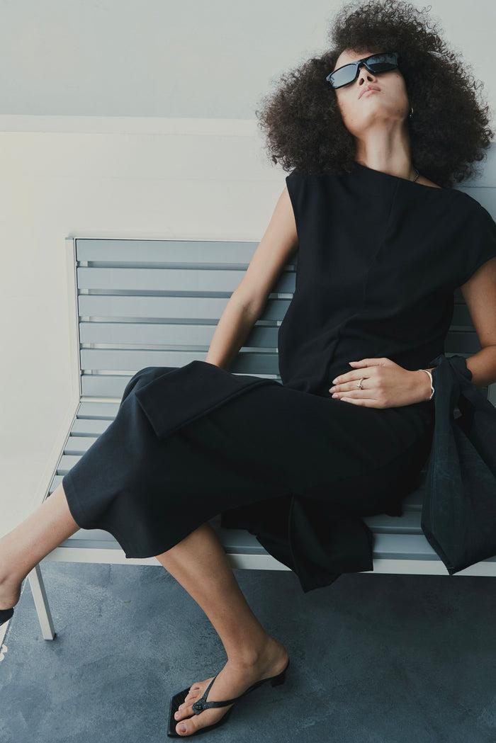 goen.j knotted detail sleeveless cotton-jersey midi dress BLACK