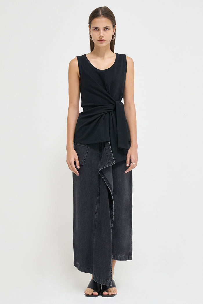 Goen.j Knotted Detail Sleeveless Cotton-jersey Tank Top BLACK