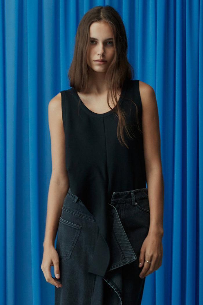 goen.j Knotted detail sleeveless cotton-jersey tank top BLACK