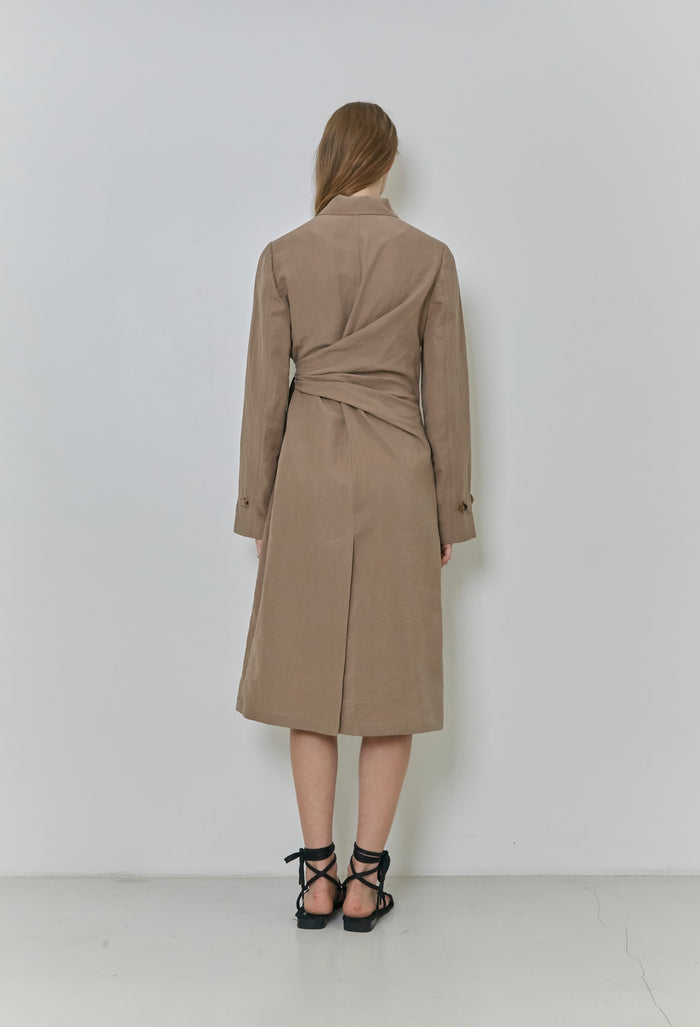 Goen.j Knotted Detail Tencel And Linen-blend Coat TAN