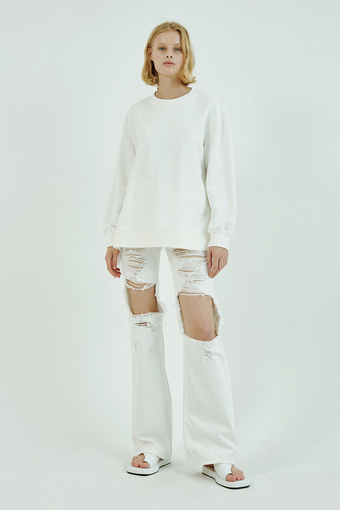 Goen.j Lace-trimmed Satin Panel Overlay Open Back Cotton-jersey Sweatshirt IVORY