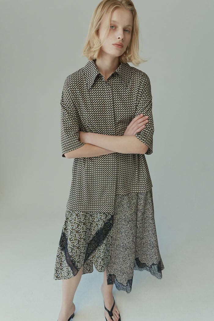 goen.j Lace trimmed skirt overlay oversized printed shortsleeve shirts MULTICOLOR