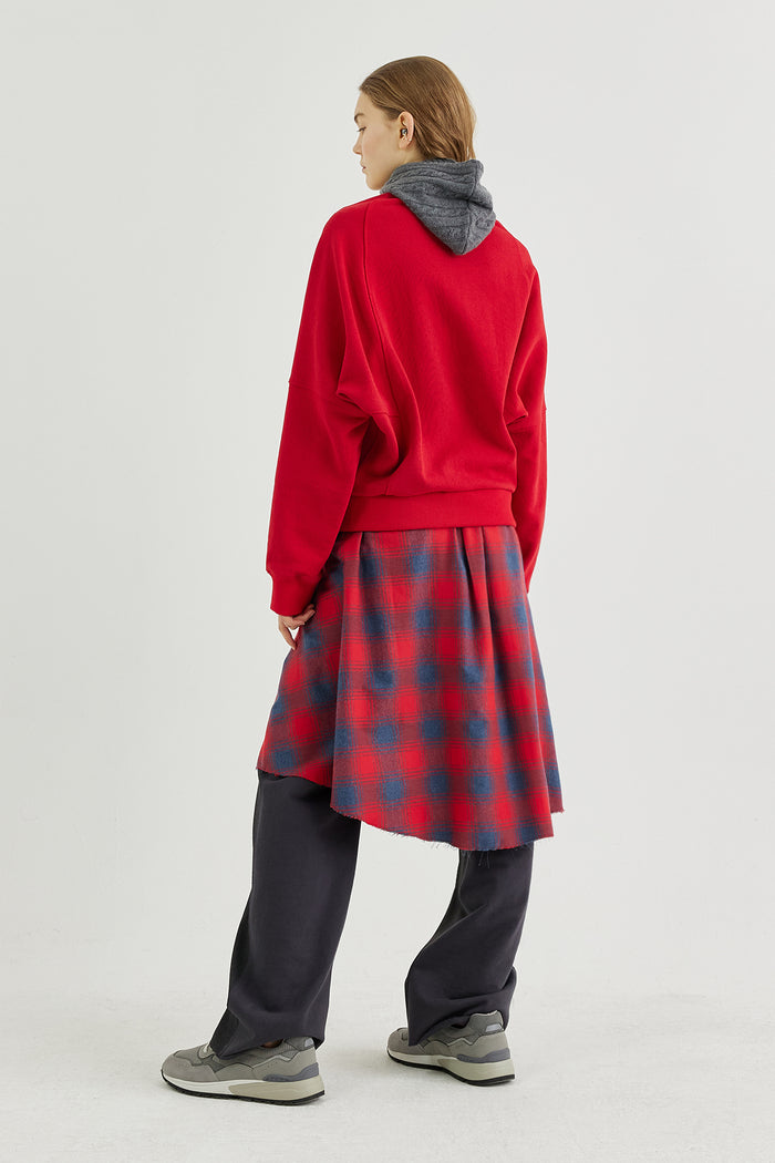 Goen.j Layered Checked-shirt Cotton-jersey Sweatshirt Top RED