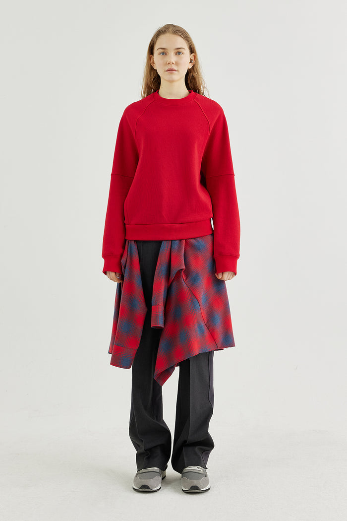 Goen.j Layered Checked-shirt Cotton-jersey Sweatshirt Top RED