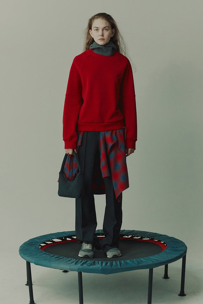 goen.j Layered checked-shirt cotton-jersey sweatshirt top RED goen.j Layered checked-shirt cotton-jersey sweatshirt top RED