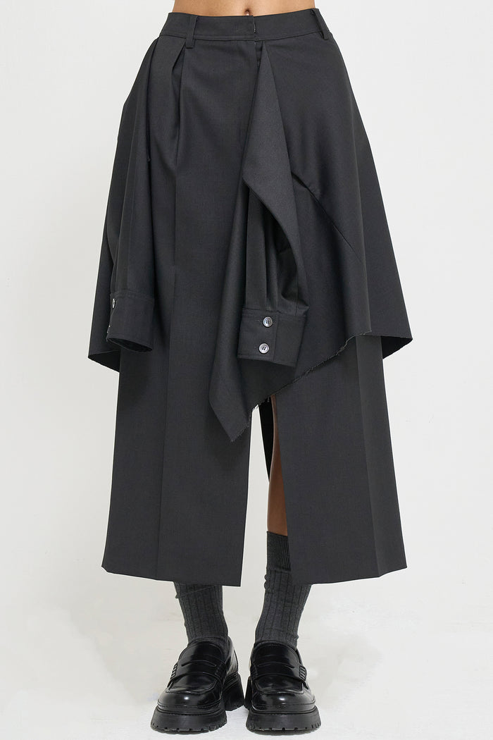 Goen.j Layered Shirt Raw-edge Cut Midi Skirt CHARCOAL