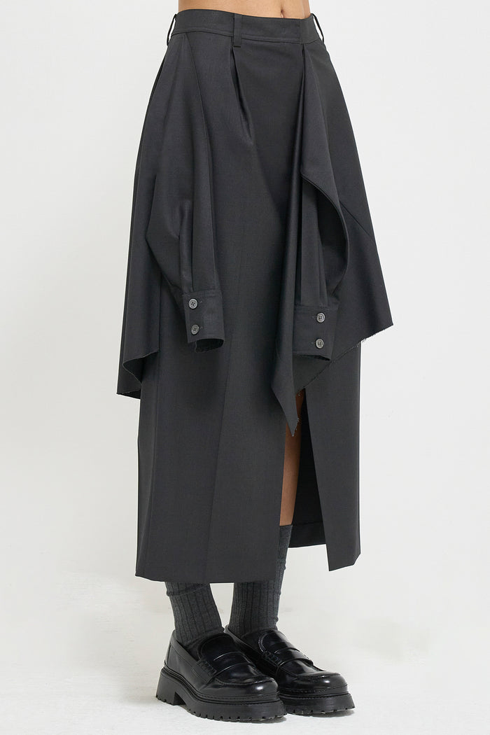 Goen.j Layered Shirt Raw-edge Cut Midi Skirt CHARCOAL