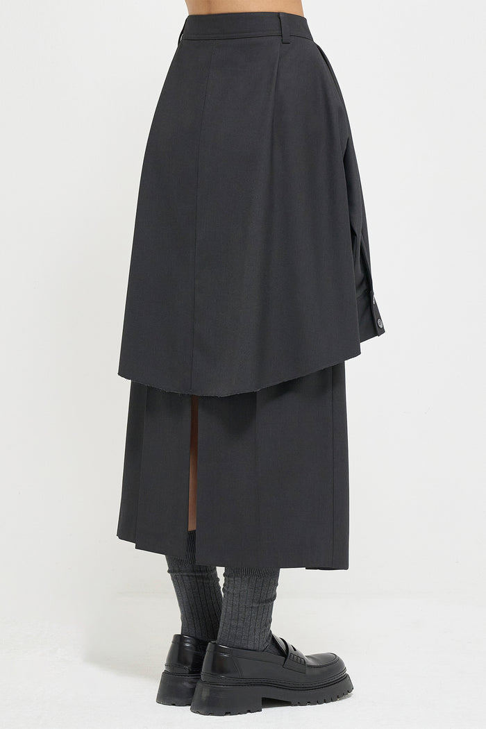Goen.j Layered Shirt Raw-edge Cut Midi Skirt CHARCOAL