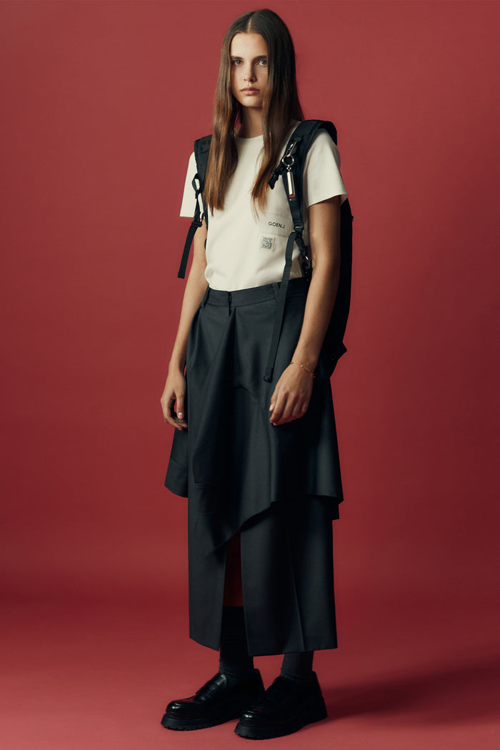 goen.j Layered shirt raw-edge cut midi skirt CHARCOAL