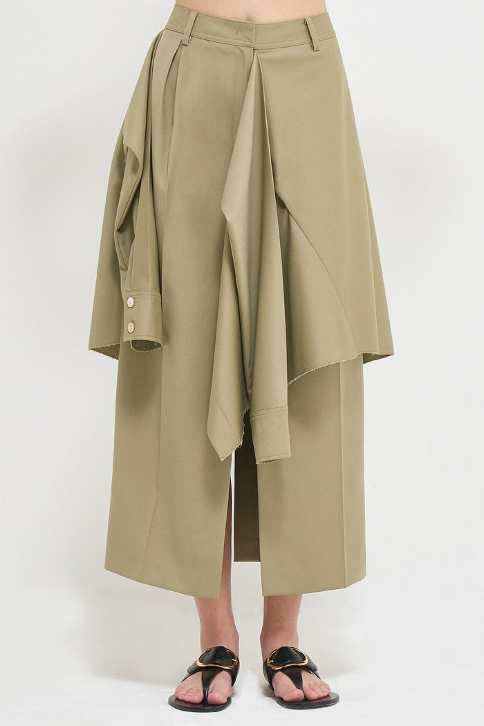 Goen.j Layered Shirt Raw-edge Cut Midi Skirt KHAKI BEIGE