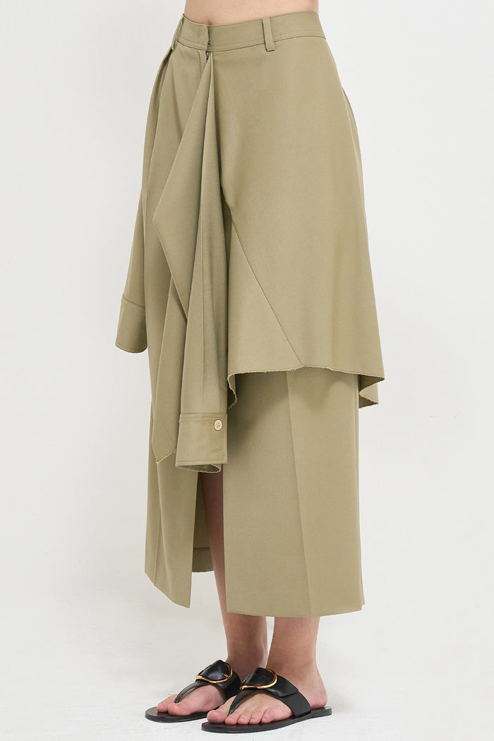 Goen.j Layered Shirt Raw-edge Cut Midi Skirt KHAKI BEIGE