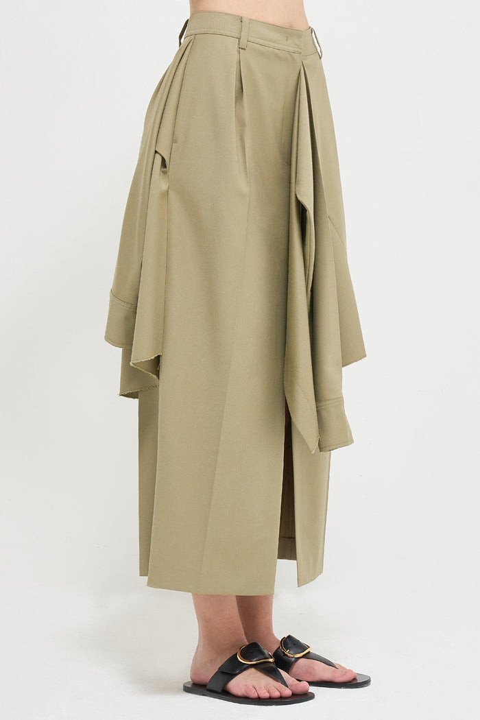 Goen.j Layered Shirt Raw-edge Cut Midi Skirt KHAKI BEIGE