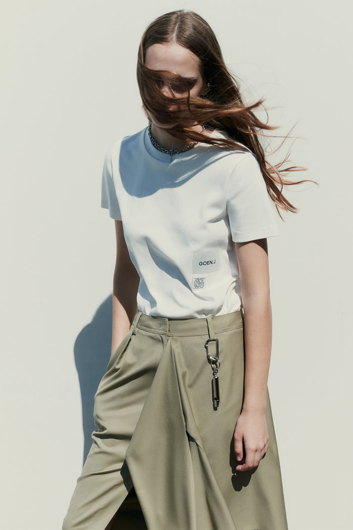 goen.j Layered shirt raw-edge cut midi skirt KHAKI BEIGE