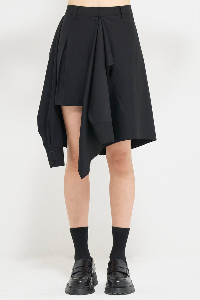Goen.j Layered Shirt Raw-edge Cut Pleated Mini Skirt BLACK