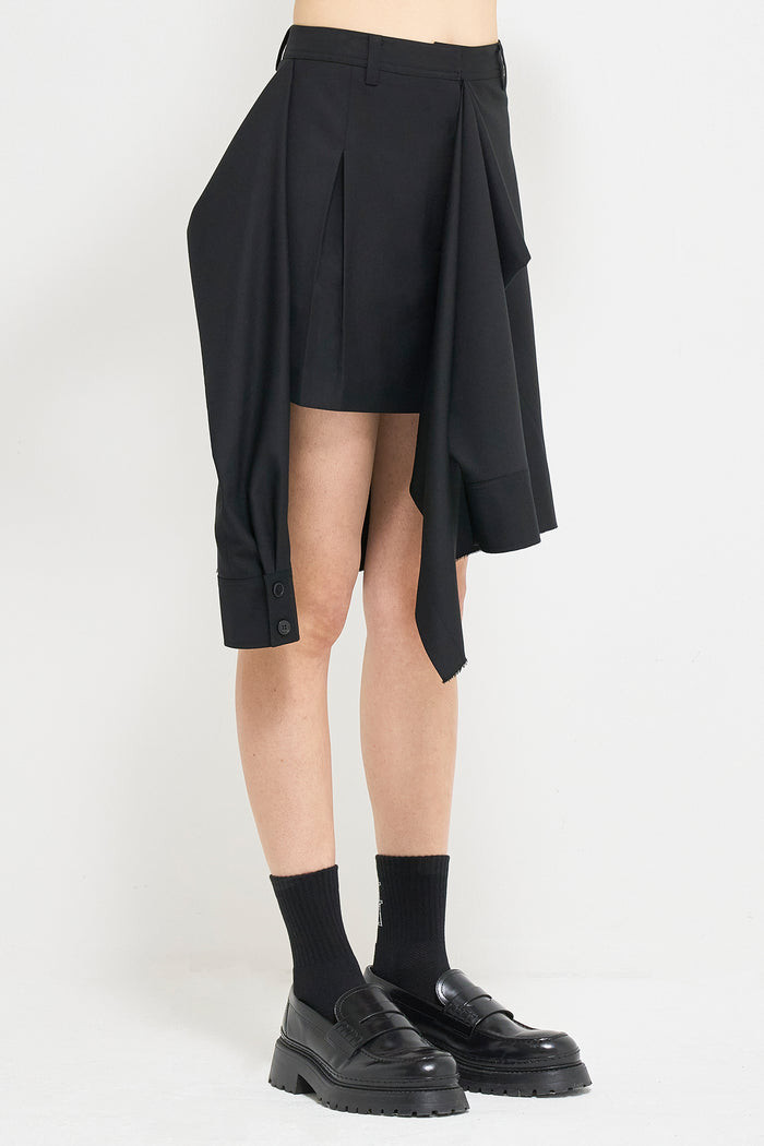 Goen.j Layered Shirt Raw-edge Cut Pleated Mini Skirt BLACK