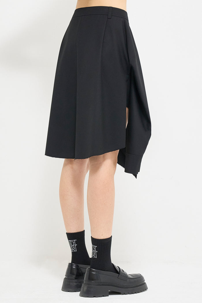 Goen.j Layered Shirt Raw-edge Cut Pleated Mini Skirt BLACK