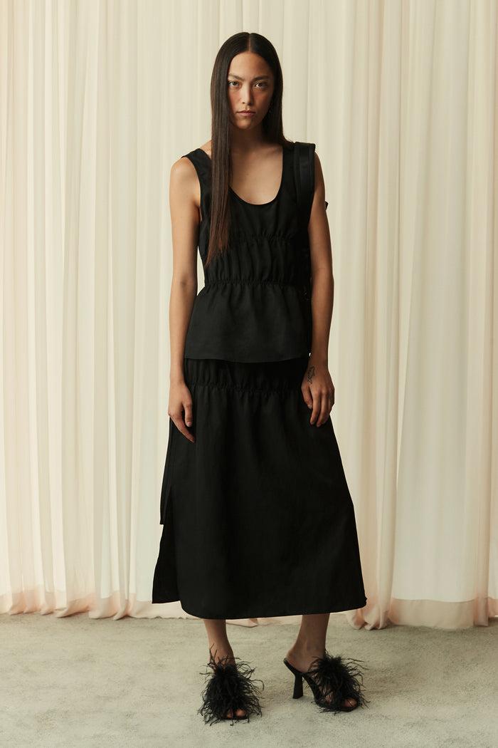 Goen.j Lightweight Cotton-blend Ruched Sleeveless Top BLACK