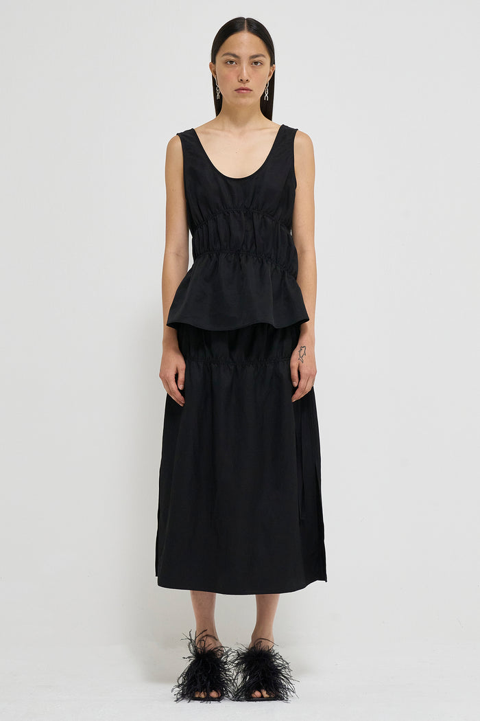 Goen.j Lightweight Cotton-blend Ruched Sleeveless Top BLACK