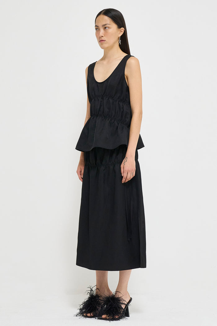 Goen.j Lightweight Cotton-blend Ruched Sleeveless Top BLACK