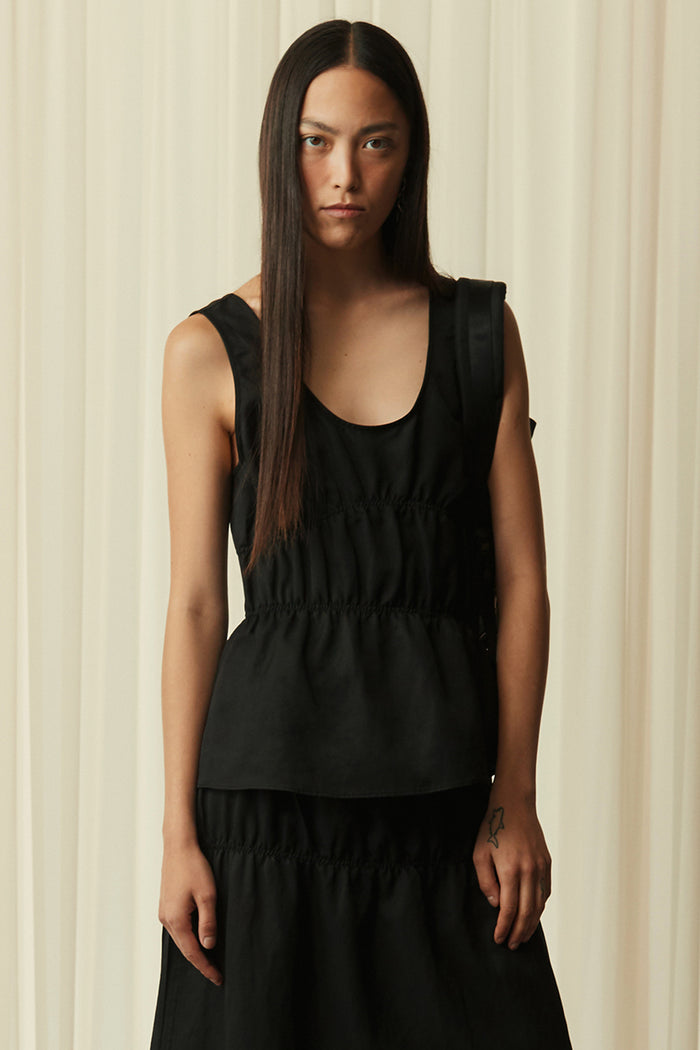 goen.j Lightweight cotton-blend ruched sleeveless top BLACK