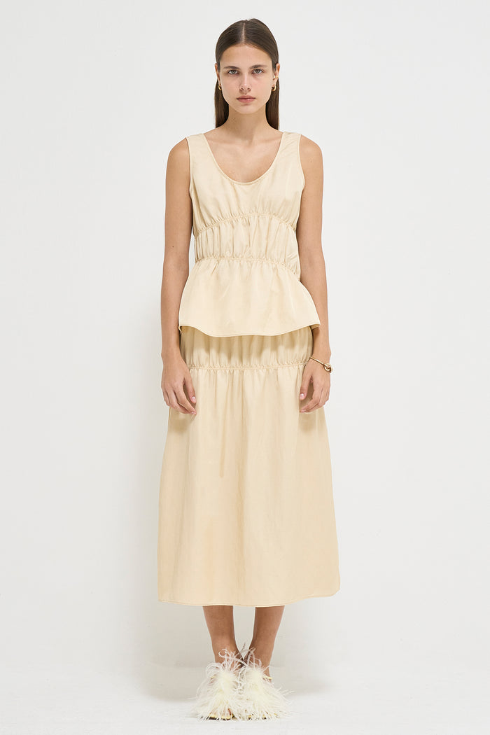 Goen.j Lightweight Cotton-blend Ruched Sleeveless Top BUTTER