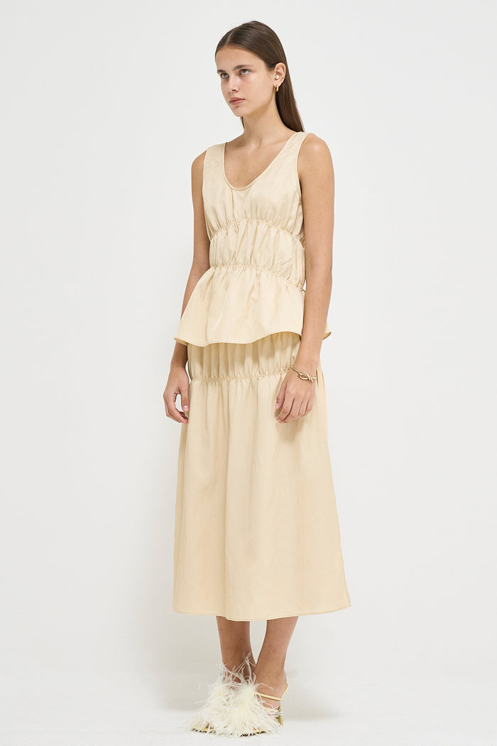 Goen.j Lightweight Cotton-blend Ruched Sleeveless Top BUTTER