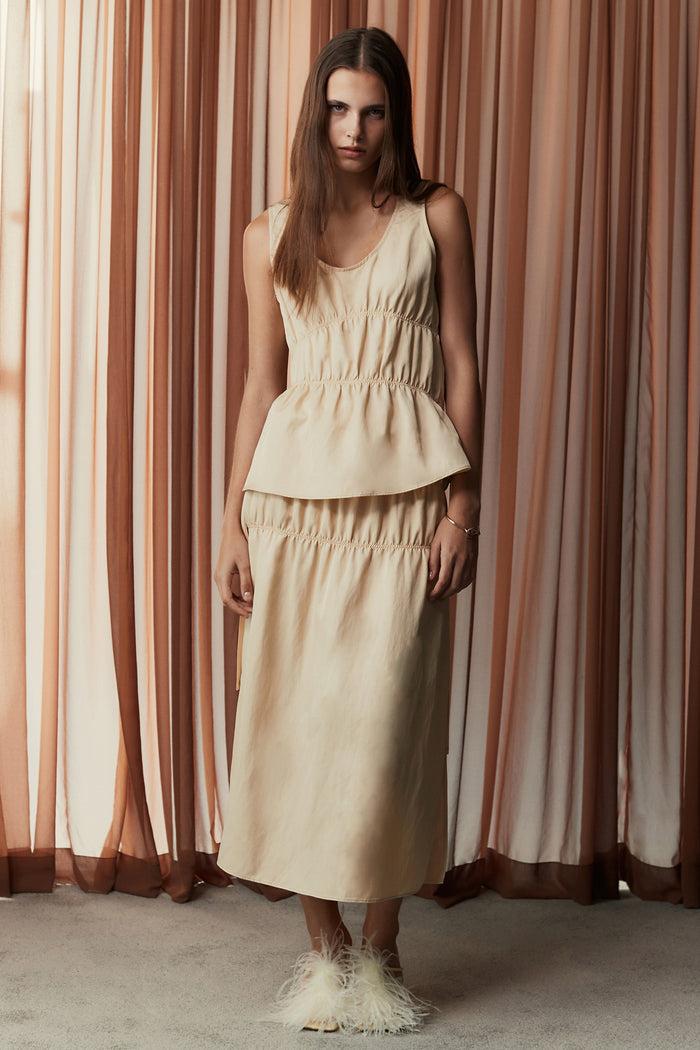 goen.j Lightweight cotton-blend ruched sleeveless top BUTTER