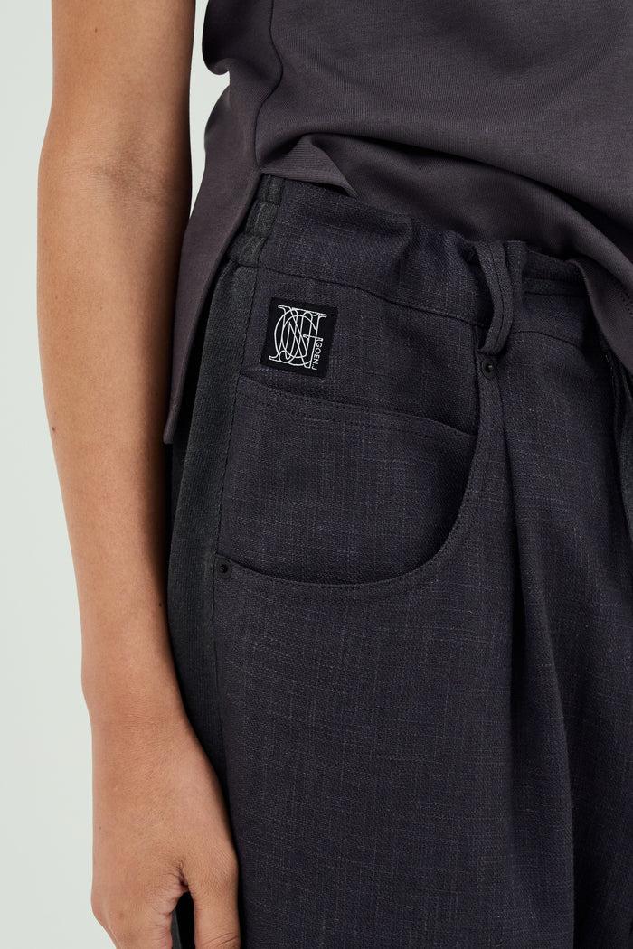 Goen.j Linen And Cotton-jersey Double Garment Effect Wide-leg Pants CHARCOAL