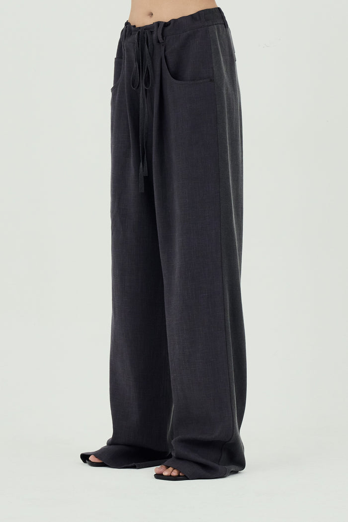 Goen.j Linen And Cotton-jersey Double Garment Effect Wide-leg Pants CHARCOAL