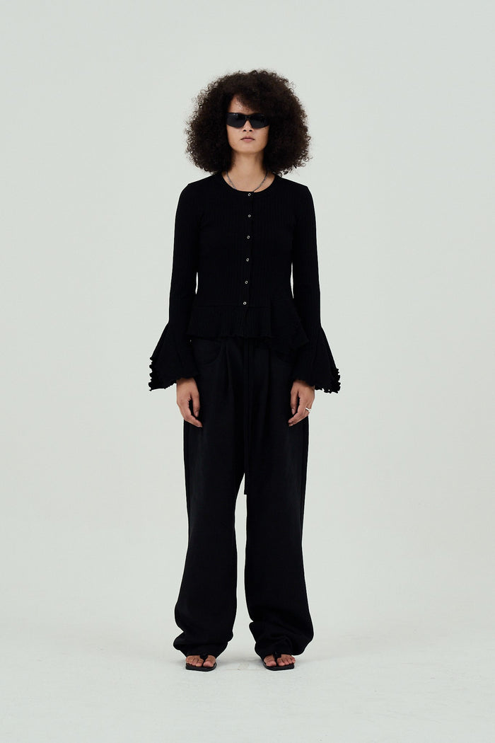 Goen.j Linen And Cotton-jersey Double Garment Effect Wide-leg Pants BLACK