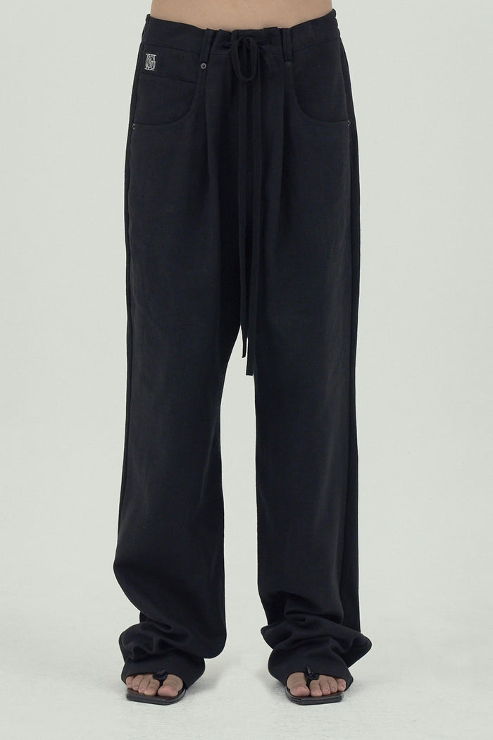 Goen.j Linen And Cotton-jersey Double Garment Effect Wide-leg Pants BLACK