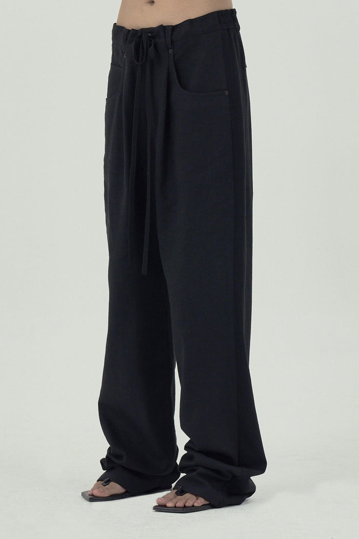 Goen.j Linen And Cotton-jersey Double Garment Effect Wide-leg Pants BLACK
