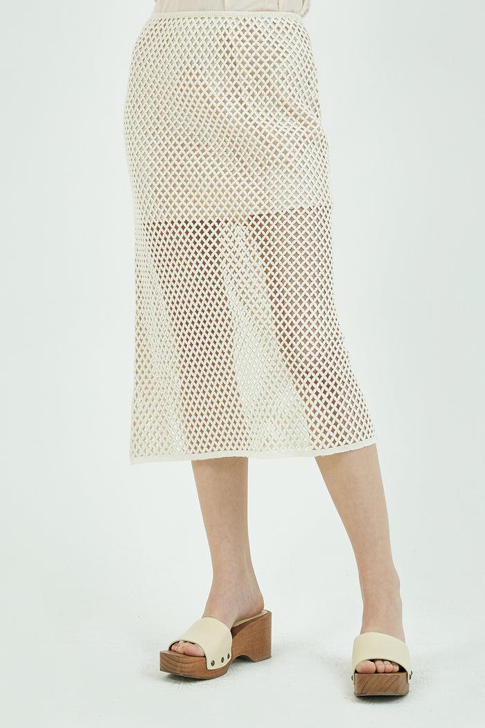 Goen.j Macramé Cotton Lace A-line Midi Skirt NATURAL BEIGE