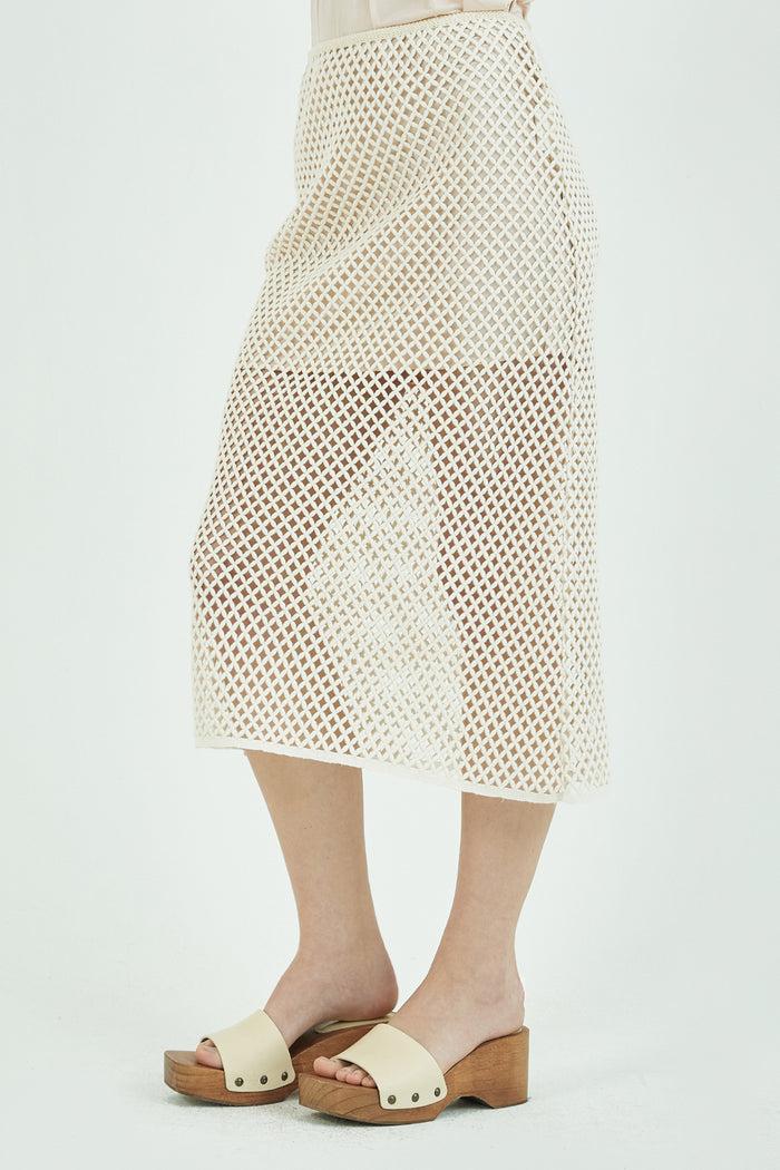 Goen.j Macramé Cotton Lace A-line Midi Skirt NATURAL BEIGE