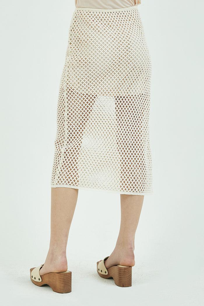 Goen.j Macramé Cotton Lace A-line Midi Skirt NATURAL BEIGE