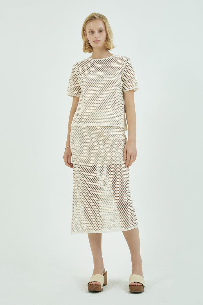 Goen.j Macramé Cotton Lace Short-sleeve Top NATURAL BEIGE