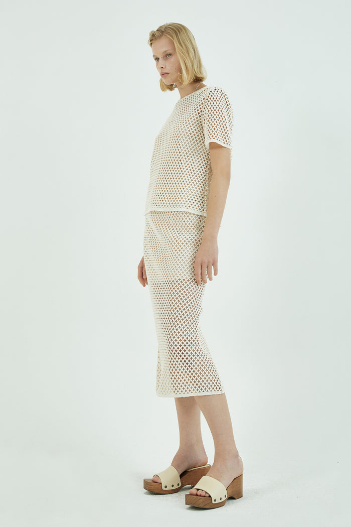 Goen.j Macramé Cotton Lace Short-sleeve Top NATURAL BEIGE