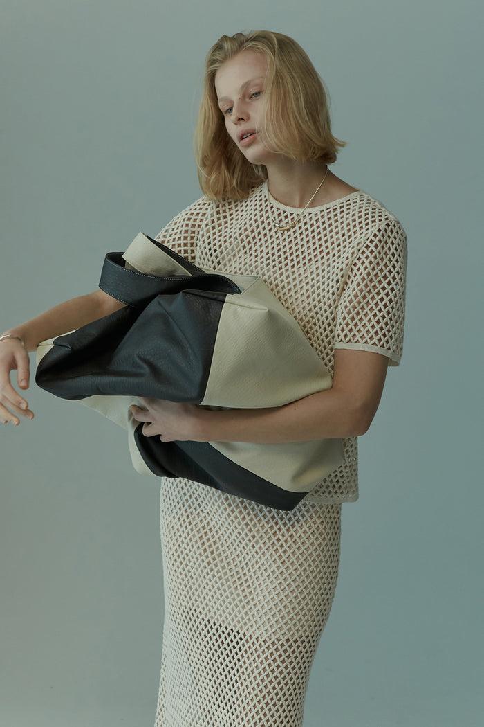 goen.j Macramé cotton lace short-sleeve top NATURAL BEIGE