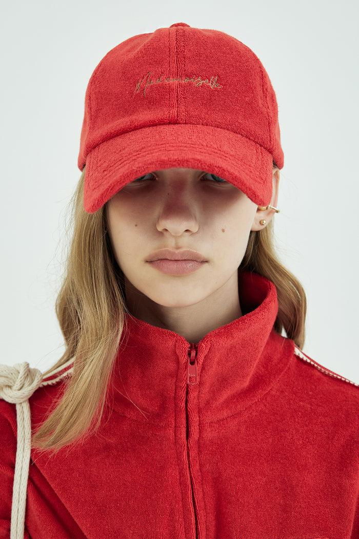 Goen.j Mademoiselle-embroidered Cotton Terry Baseball Cap Red