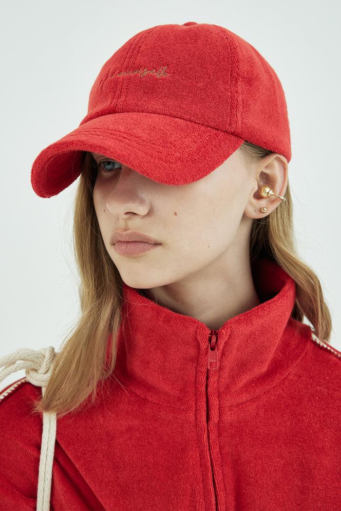 Goen.j Mademoiselle-embroidered Cotton Terry Baseball Cap Red