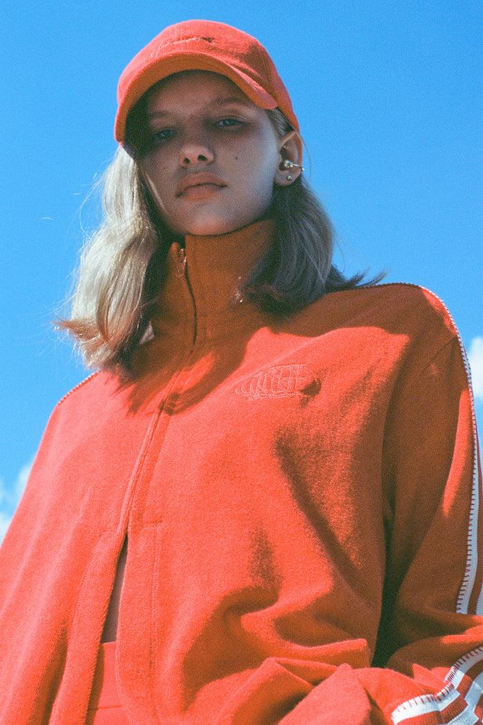 goen.j Mademoiselle-embroidered cotton terry baseball cap Red